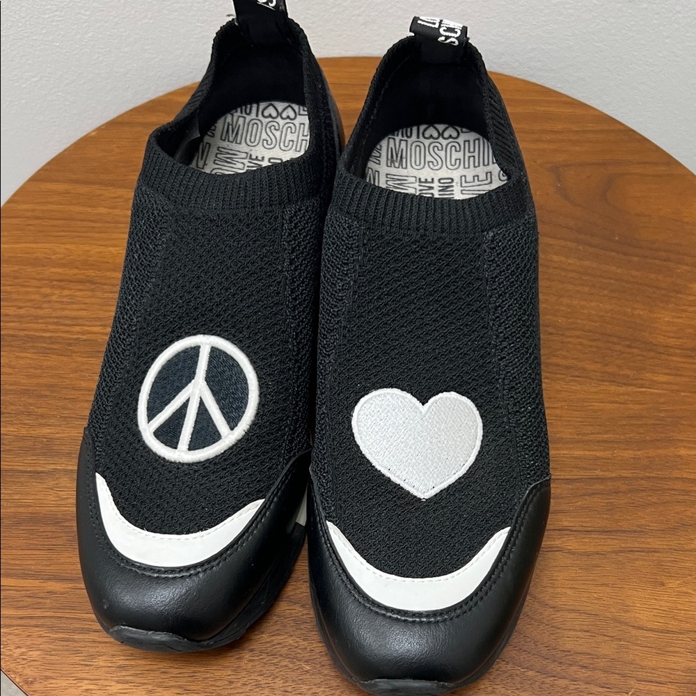 Moschino Black Slip-On Shoes with White Symbols